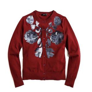 J. Crew Sequin floral embroidered cotton Jackie cardigan sweater